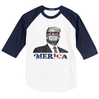 President Donald Trump Merica Patriotic USA Flag Baseball Sleeve Shirt