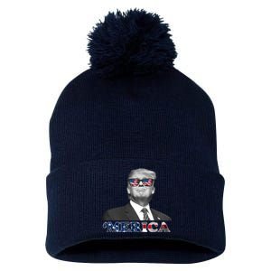 President Donald Trump Merica Patriotic USA Flag Pom Pom 12in Knit Beanie