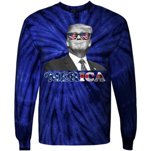 President Donald Trump Merica Patriotic USA Flag Tie-Dye Long Sleeve Shirt