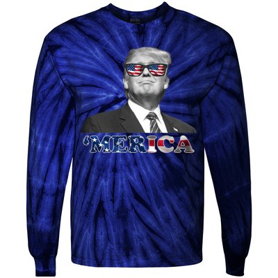 President Donald Trump Merica Patriotic USA Flag Tie-Dye Long Sleeve Shirt