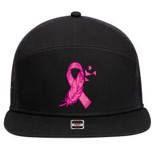 Pink Ribbon Feather Bird Cute Breast Cancer Awareness Gift Meaningful Gift 7 Panel Mesh Trucker Snapback Hat