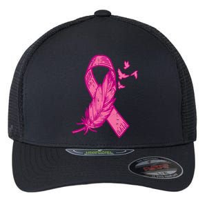 Pink Ribbon Feather Bird Cute Breast Cancer Awareness Gift Meaningful Gift Flexfit Unipanel Trucker Cap