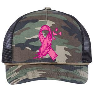 Pink Ribbon Feather Bird Cute Breast Cancer Awareness Gift Meaningful Gift Retro Rope Trucker Hat Cap