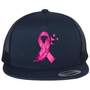 Pink Ribbon Feather Bird Cute Breast Cancer Awareness Gift Meaningful Gift Flat Bill Trucker Hat