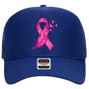 Pink Ribbon Feather Bird Cute Breast Cancer Awareness Gift Meaningful Gift High Crown Mesh Back Trucker Hat