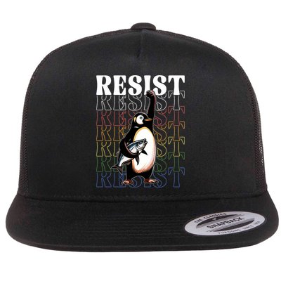 Penguin Resist Funny Penguins Protest Against Tariffs  Flat Bill Trucker Hat