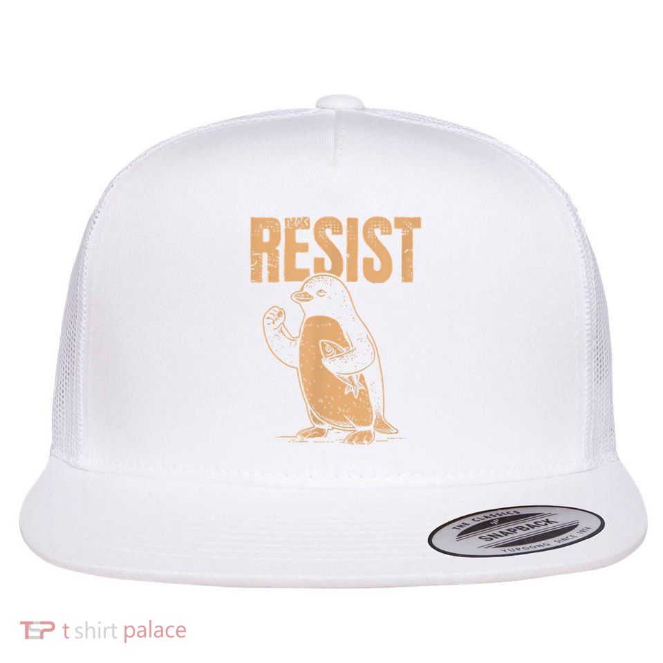 Penguin Resist Funny Penguins Flat Bill Trucker Hat