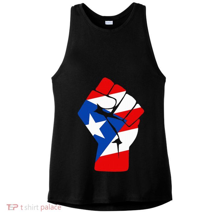 Puerto Rican Flag Raised Fist Of Solidarity Anti Trump Ladies PosiCharge Tri-Blend Wicking Tank