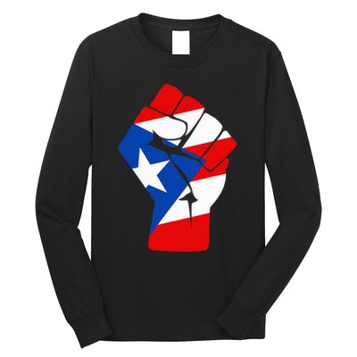 Puerto Rican Flag Raised Fist Of Solidarity Anti Trump Long Sleeve Shirt