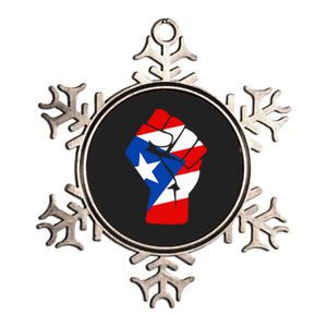 Puerto Rican Flag Raised Fist Of Solidarity Anti Trump Metallic Star Ornament