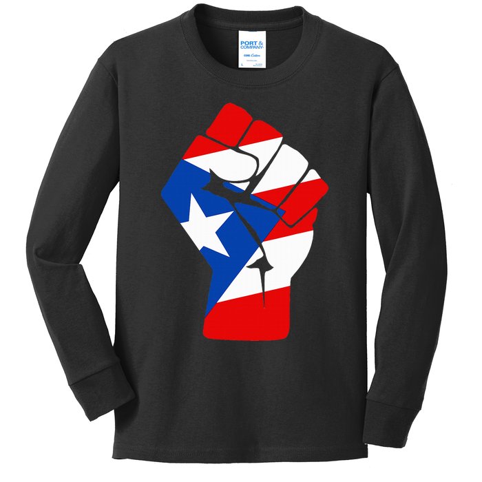 Puerto Rican Flag Raised Fist Of Solidarity Anti Trump Kids Long Sleeve Shirt