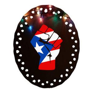 Puerto Rican Flag Raised Fist Of Solidarity Anti Trump Ceramic Oval Ornament