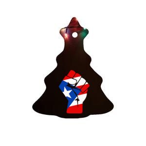 Puerto Rican Flag Raised Fist Of Solidarity Anti Trump Ceramic Tree Ornament