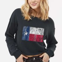 Patriotic Retro Flag Of Texas Cropped Pullover Crew