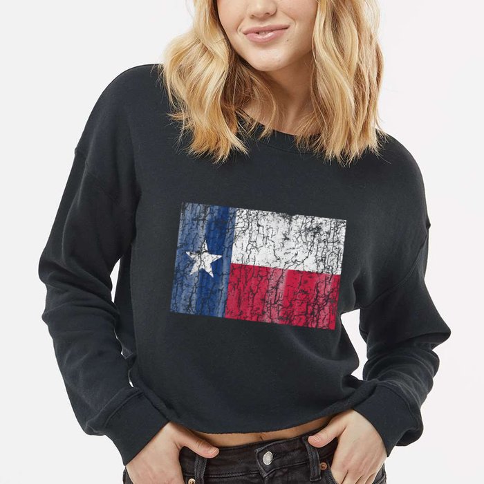Patriotic Retro Flag Of Texas Cropped Pullover Crew