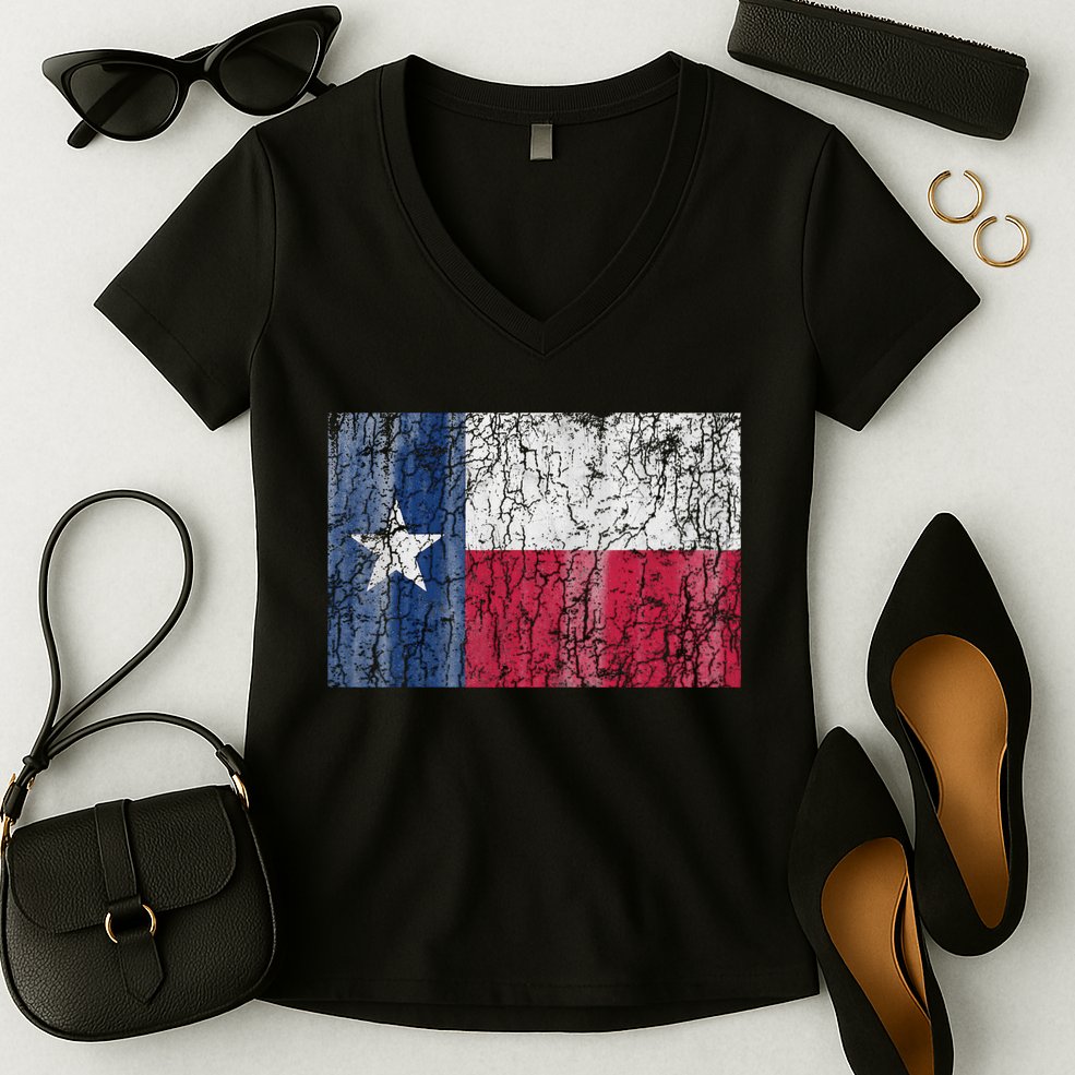 Patriotic Retro Flag Of Texas Women's V-Neck T-Shirt