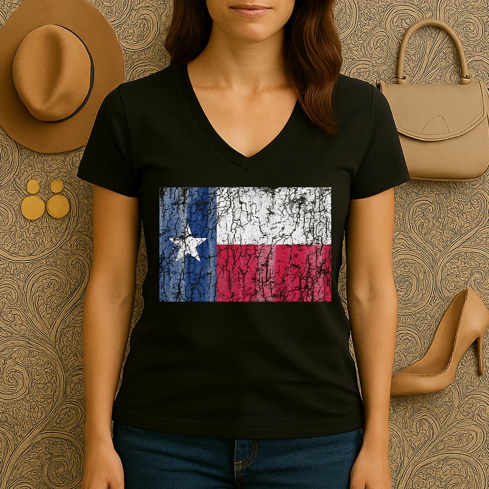 Patriotic Retro Flag Of Texas Women's V-Neck T-Shirt
