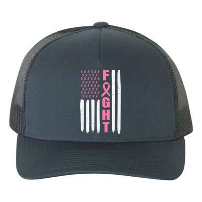 Pink Ribbon Fight American Flag Breast Cancer Yupoong Adult 5-Panel Trucker Hat