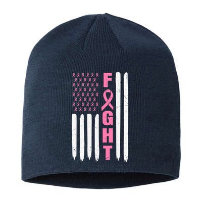 Pink Ribbon Fight American Flag Breast Cancer Sustainable Beanie