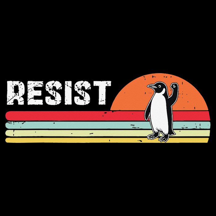 Penguin Resist Funny Penguins Protest Against Tariffs Full-Length Apron With Pockets