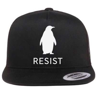 Penguin Resist Funny Penguins Protest Against Tariffs Flat Bill Trucker Hat
