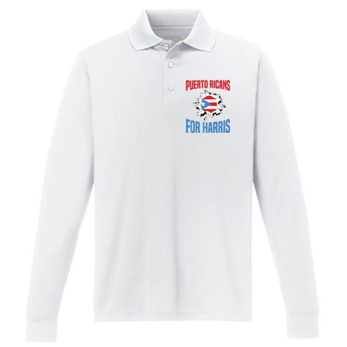 Puerto Ricans For Harris 2024 Puerto Rican Anti Trump Kamala Performance Long Sleeve Polo