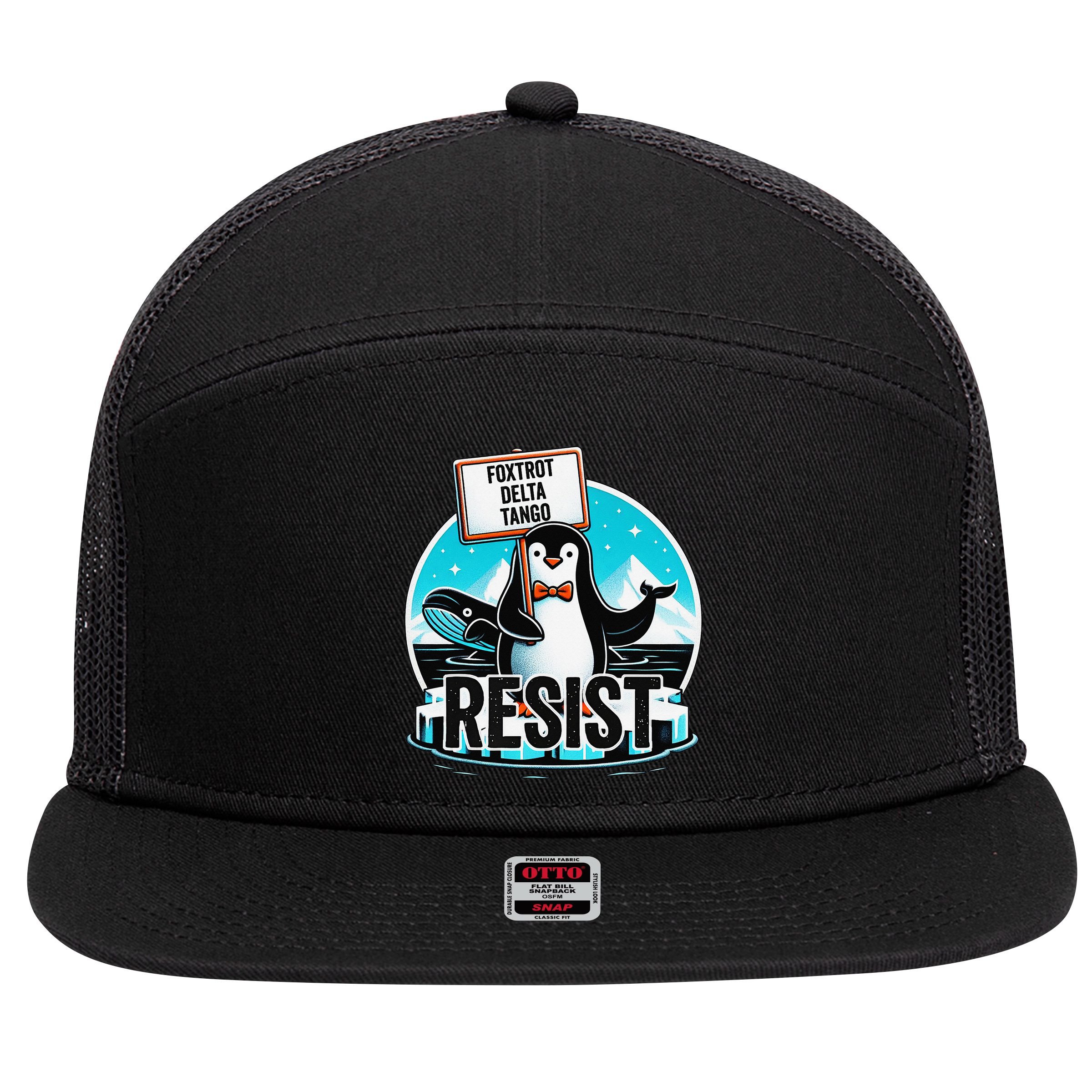 Penguin Resist Funny Foxtrots Deltas Tangos 7 Panel Mesh Trucker Snapback Hat