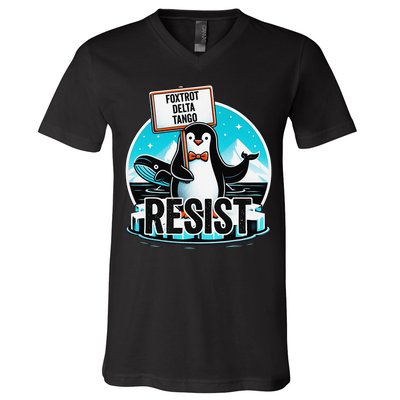 Penguin Resist Funny Foxtrots Deltas Tangos V-Neck T-Shirt