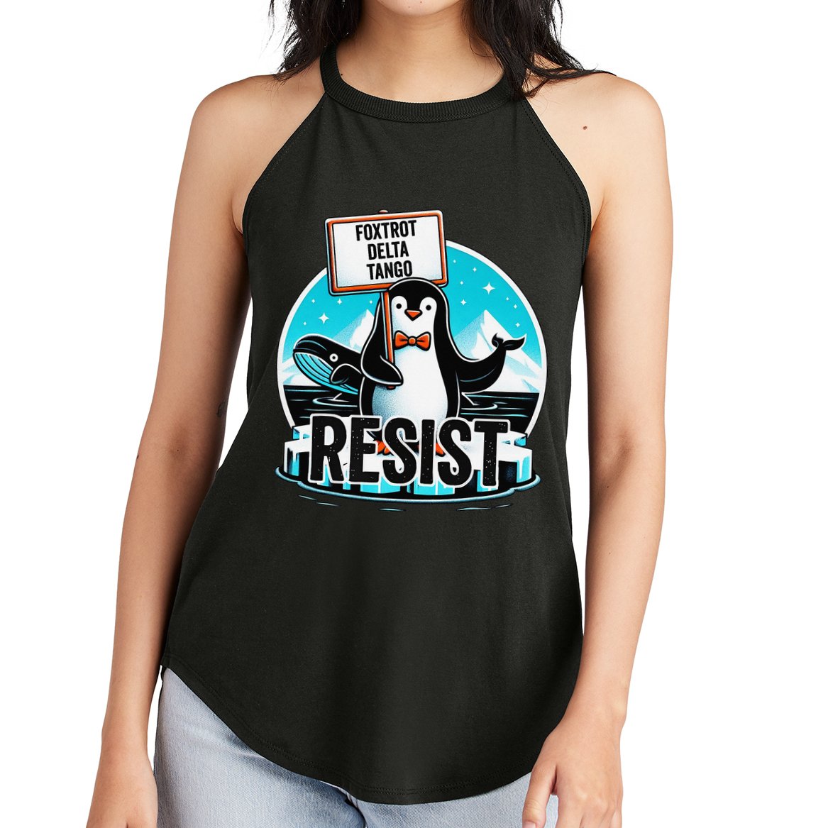 Penguin Resist Funny Foxtrots Deltas Tangos Women's Perfect Tri Rocker Tank