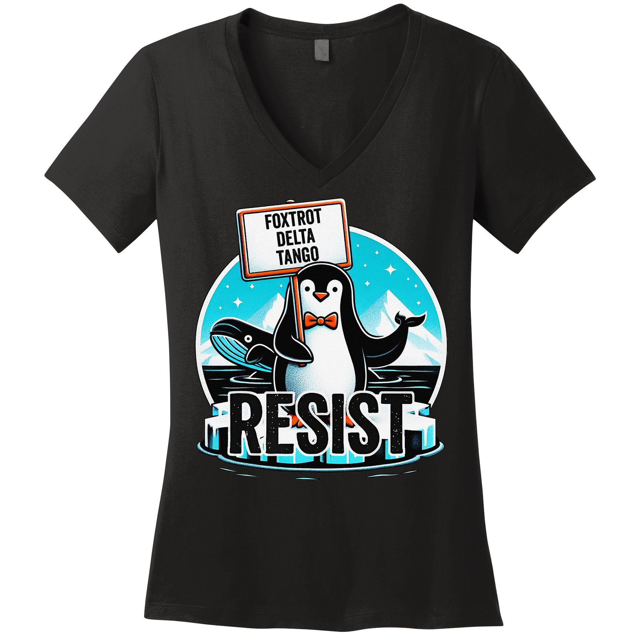 Penguin Resist Funny Foxtrots Deltas Tangos Women's V-Neck T-Shirt