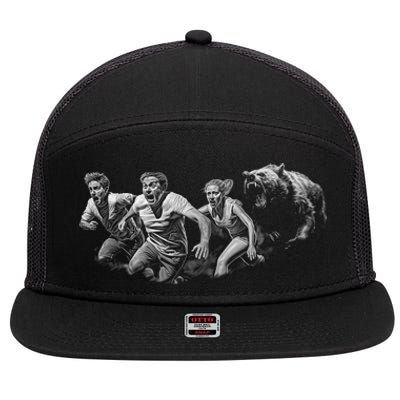 People Running From Bear 7 Panel Mesh Trucker Snapback Hat