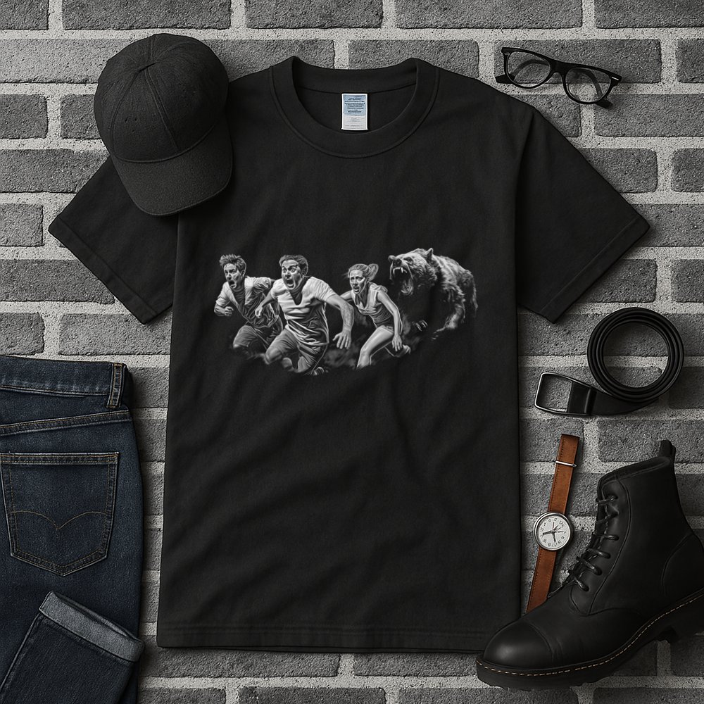 People Running From Bear Tall T-Shirt