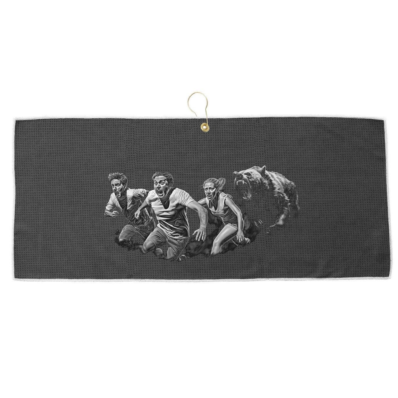 People Running From Bear Large Microfiber Waffle Golf Towel