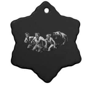 People Running From Bear Ceramic Star Ornament