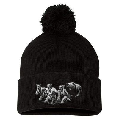 People Running From Bear Pom Pom 12in Knit Beanie