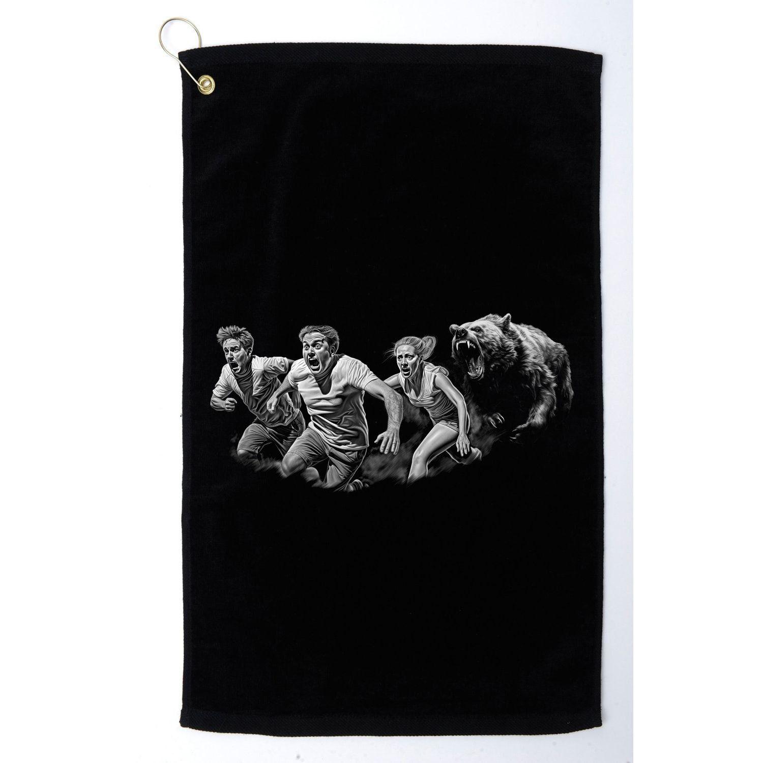 People Running From Bear Golf Towel