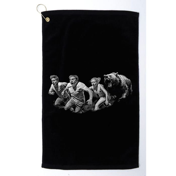 People Running From Bear Golf Towel