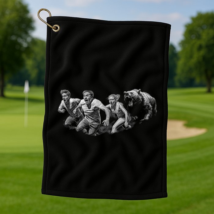 People Running From Bear Golf Towel