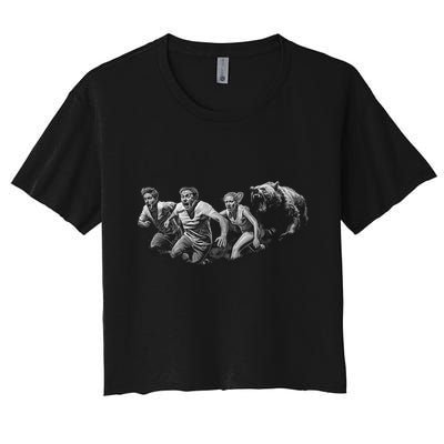 People Running From Bear Crop Top