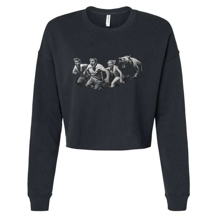 People Running From Bear Cropped Pullover Crew