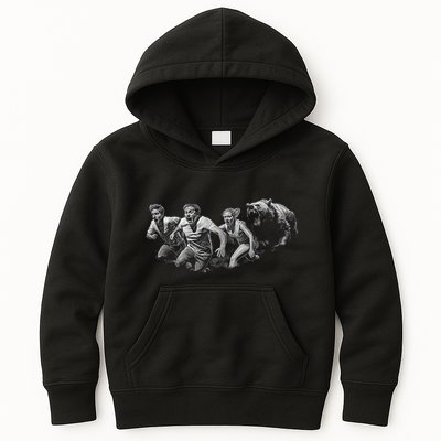 People Running From Bear Kids Hoodie