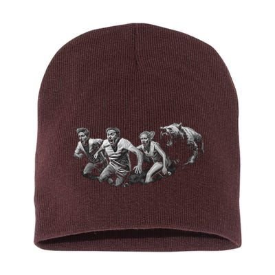 People Running From Bear Short Acrylic Beanie