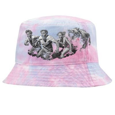 People Running From Bear Tie-Dyed Bucket Hat