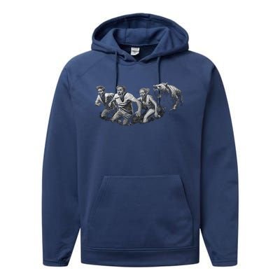 People Running From Bear Performance Fleece Hoodie