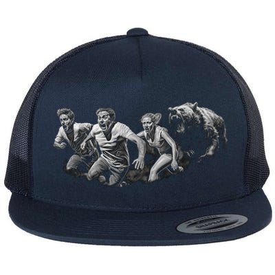 People Running From Bear Flat Bill Trucker Hat