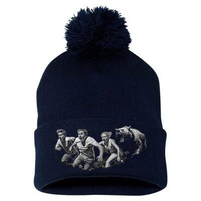 People Running From Bear Pom Pom 12in Knit Beanie