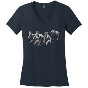 People Running From Bear Women's V-Neck T-Shirt