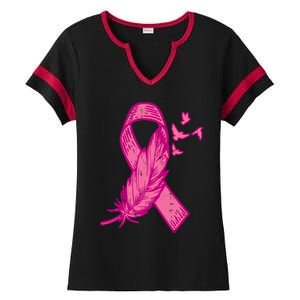 Pink Ribbon Feather Bird Cute Breast Cancer Awareness Meaningful Gift Ladies Halftime Notch Neck Tee