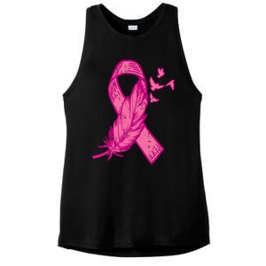 Pink Ribbon Feather Bird Cute Breast Cancer Awareness Meaningful Gift Ladies PosiCharge Tri-Blend Wicking Tank