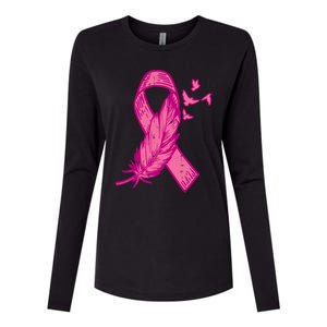 Pink Ribbon Feather Bird Cute Breast Cancer Awareness Meaningful Gift Womens Cotton Relaxed Long Sleeve T-Shirt